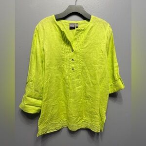 #1) NWT 100% linen Rafaella Bright Green Tunic Top